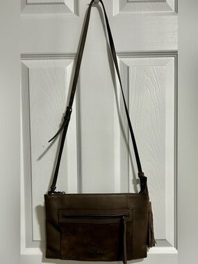 Vince Camuto Leticia Leather/Suede Crossbody Midnight Taupe Multiple pockets
